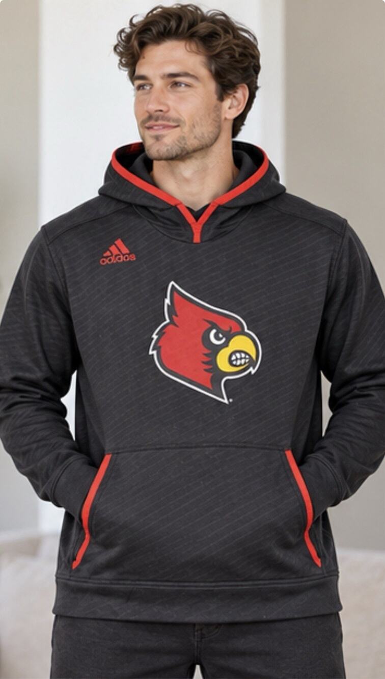 adidas Louisville Cardinals Hoodie Mens XL Black Red NCAA Pullover